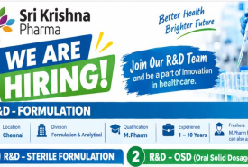 Sri Krishna Hiring for R&D Formulation - M.Pharm freshers can also apply
