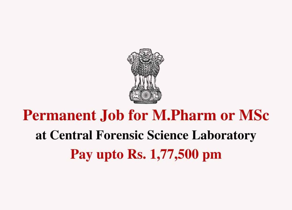 Permanent Job for M.Pharm or MSc at CFSL | Pay upto Rs. 1,77,500 pm ...