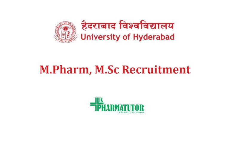 Career for M.Pharm, M.Sc as Research Associate at University of Hyderabad