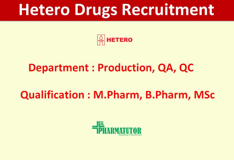 Walk in interview for M.Pharm, B.Pharm, MSc in Production, QA, QC at Hetero