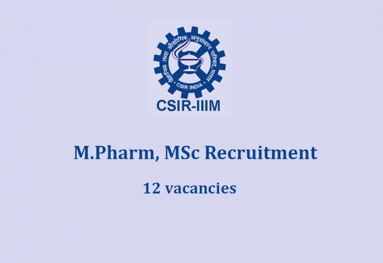 Walk in interview for M.Pharm, MSc at IIIM