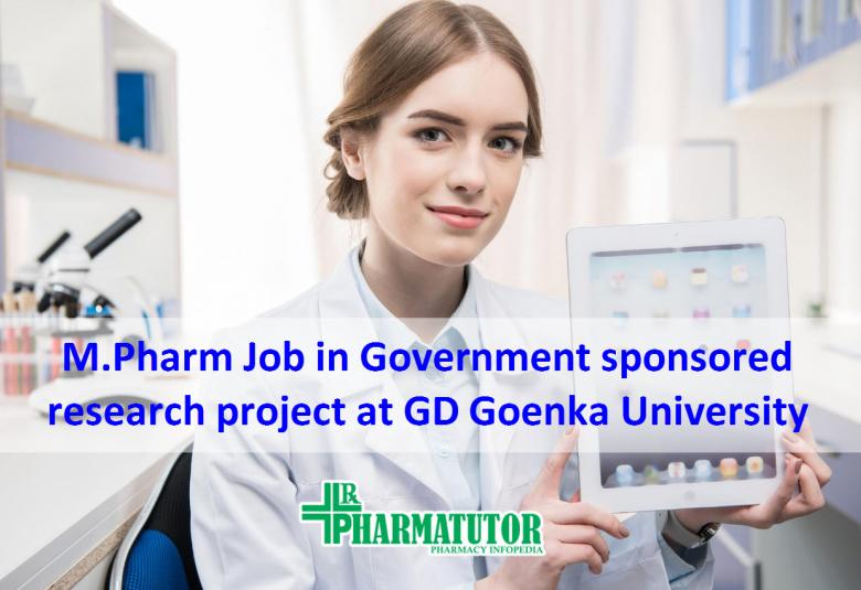Opportunity for MPharm to work in Government of India sponsored research project