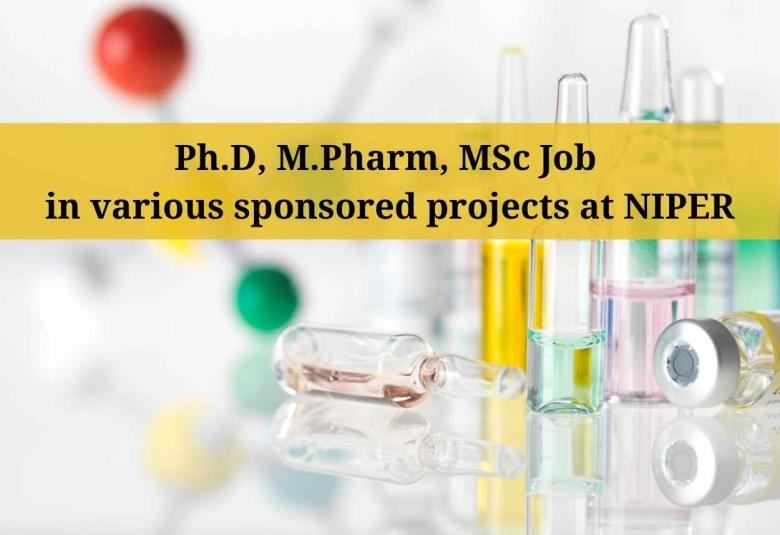 Ph.D, M.Pharm, MSc Job in various sponsored projects at NIPER