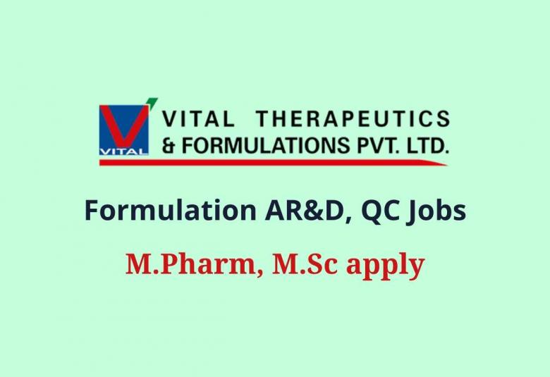 Vital Pharma Formulation AR&D, QC Jobs