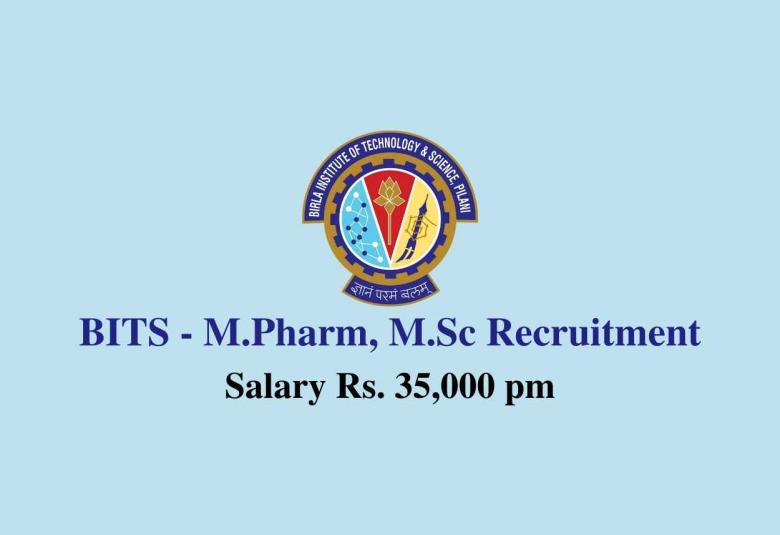 Applications are invited for post of Junior Research Fellow at BITS | M.Pharm, M.Sc apply