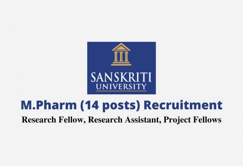 Recruitment for M.Pharm at Sanskriti University 