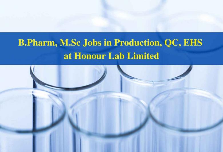 Walk in interview for B.Pharm, M.Sc in Production, QC, EHS at Honour Lab Limited