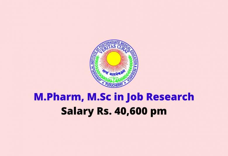 Work for M.Pharm, M.Sc in Research at JIPMER