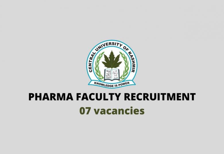 Central University of Kashmir invites online applications for post of Pharma Faculty