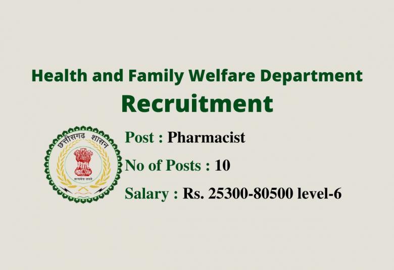 Job Openings for Pharmacists under Health and Family Welfare Department