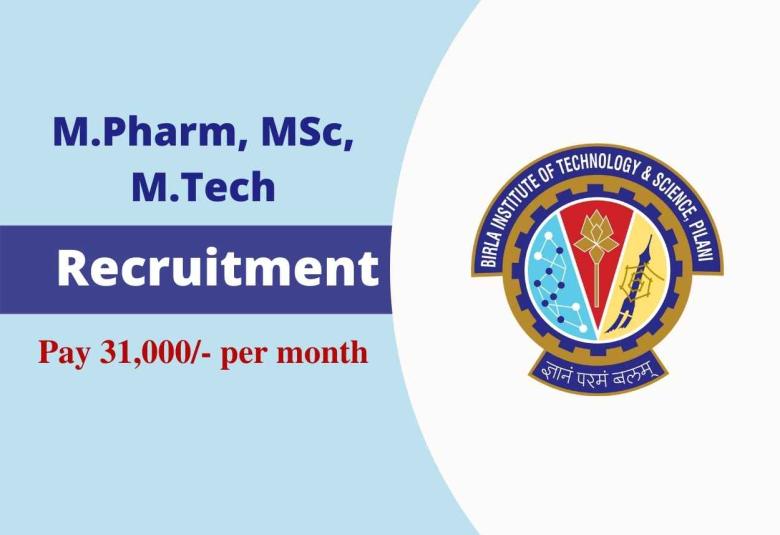 M.Pharm, MSc, M.Tech Job as Junior Research Fellow at BITS