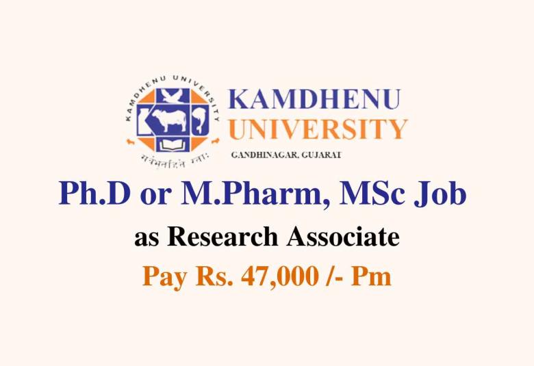 Ph.D or M.Pharm, MSc Job as Research Associate at Kamdhenu University