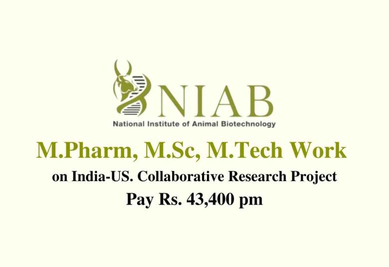 Vacancy for M.Pharm, M.Sc, M.Tech work on India-US. Collaborative Research Project at NIAB