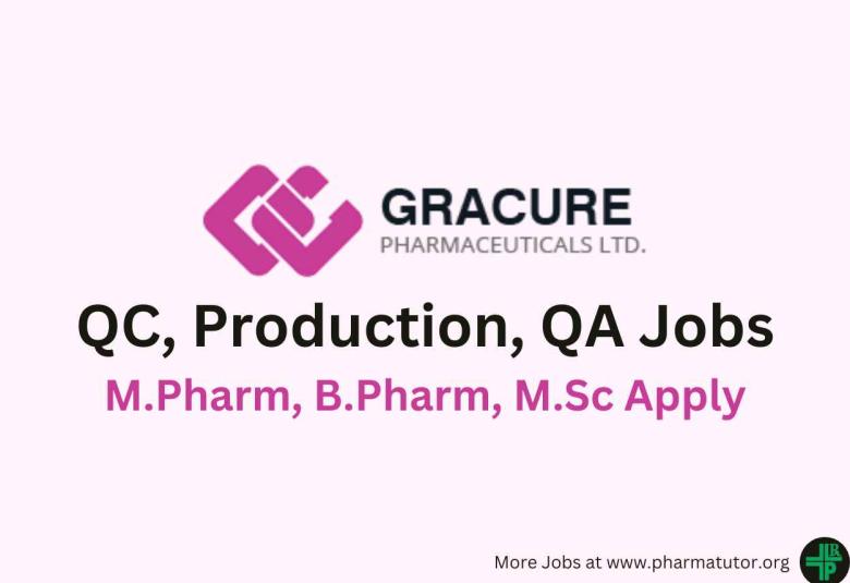 Walk in for M.Pharm, B.Pharm, M.Sc in QC, Production, QA at Gracure Pharma