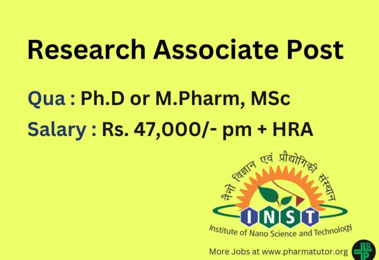 Career for Ph.D or M.Pharm, MSc as Research Associate at INST