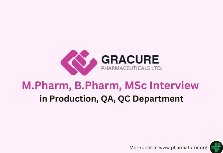 M.Pharm, B.Pharm, MSc Interview in Production, QA, QC at Gracure Pharma