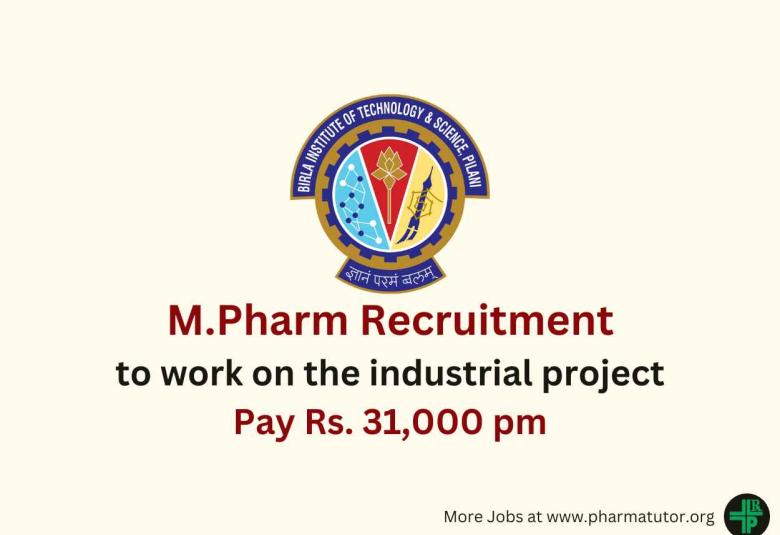 Opportunity for M.Pharm to work on the industrial project at BITS