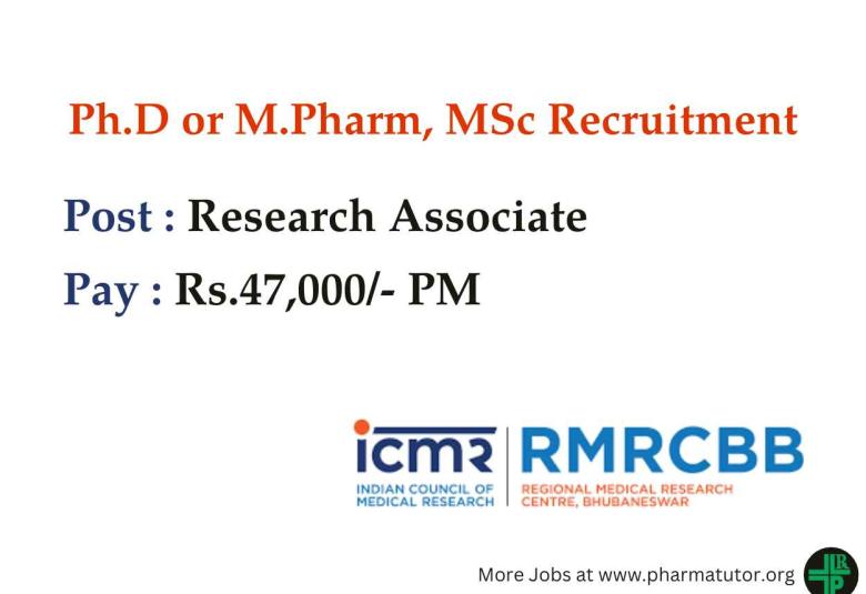 Opportunity for Ph.D or M.Pharm, MSc under WHO TDR funded project at RMRC