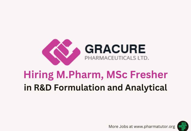 Gracure Pharma hiring M.Pharm, MSc Fresher