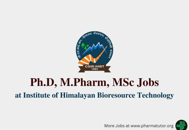Job for Ph.D, M.Pharm, MSc at Institute of Himalayan Bioresource Technology