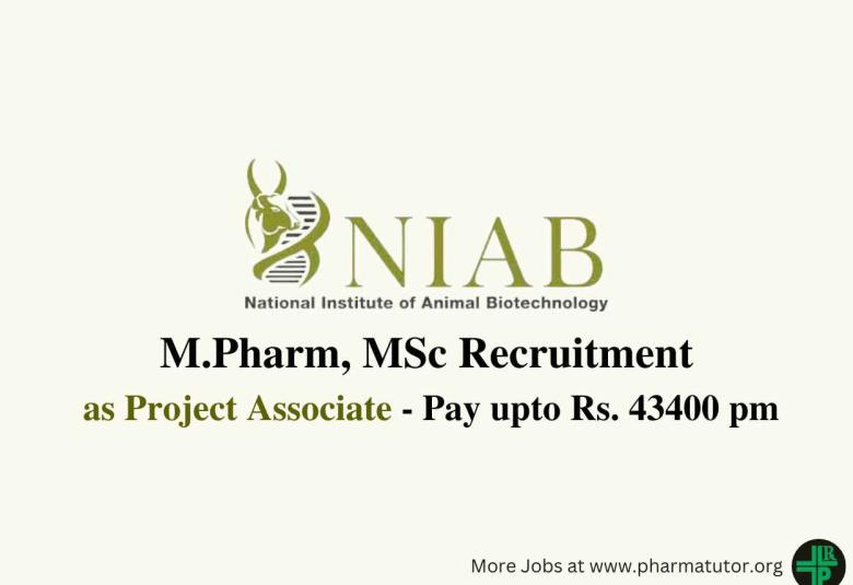 Vacancy for M.Pharm, MSc as Project Associate at NIAB