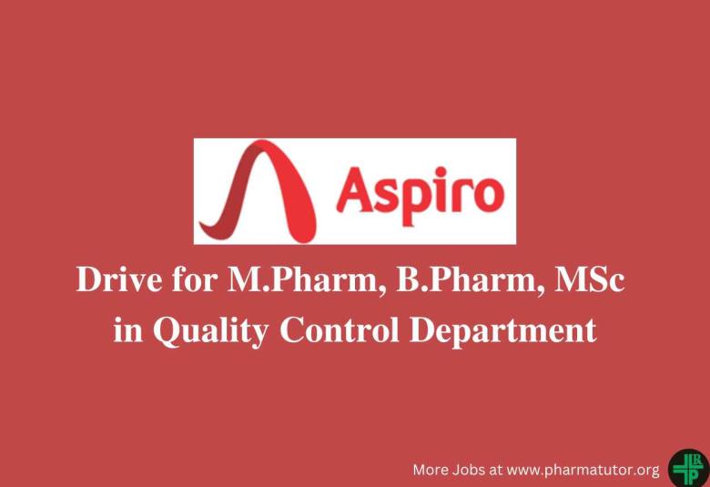 Walk in Drive for M.Pharm, B.Pharm, MSc in Quality Control Department at Aspiro Pharma