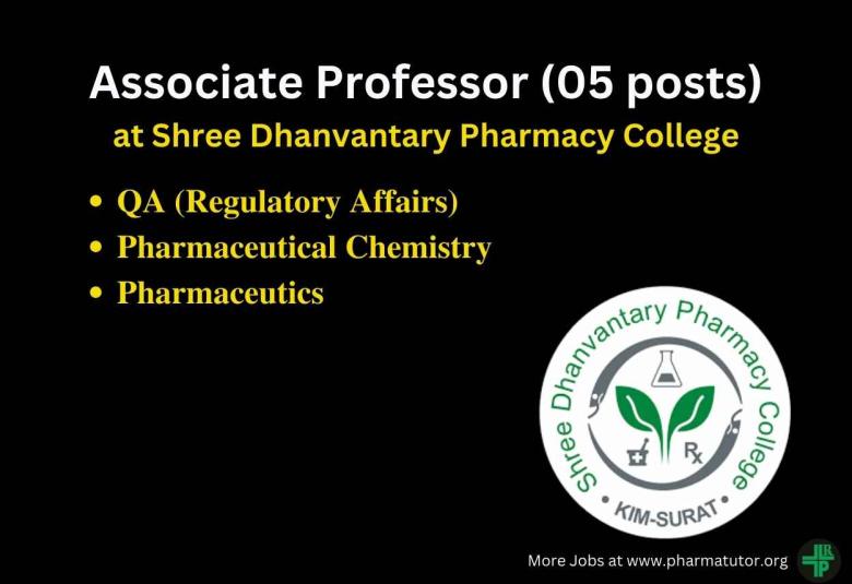 Career for Associate Professor at Shree Dhanvantary Pharmacy College