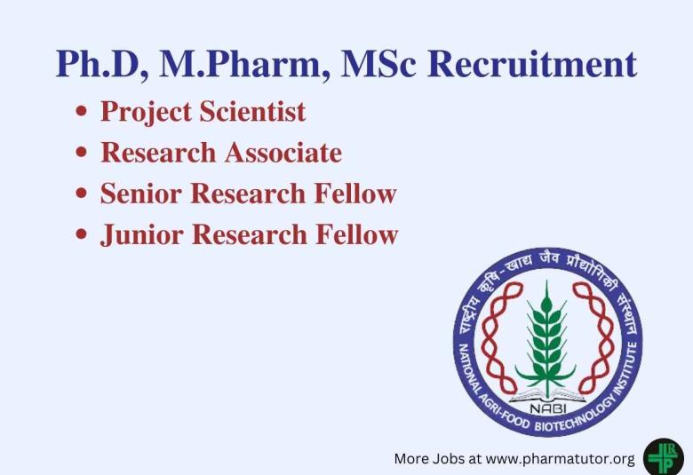 Opportunity for Ph.D, M.Pharm, MSc as Multiple posts at NABI