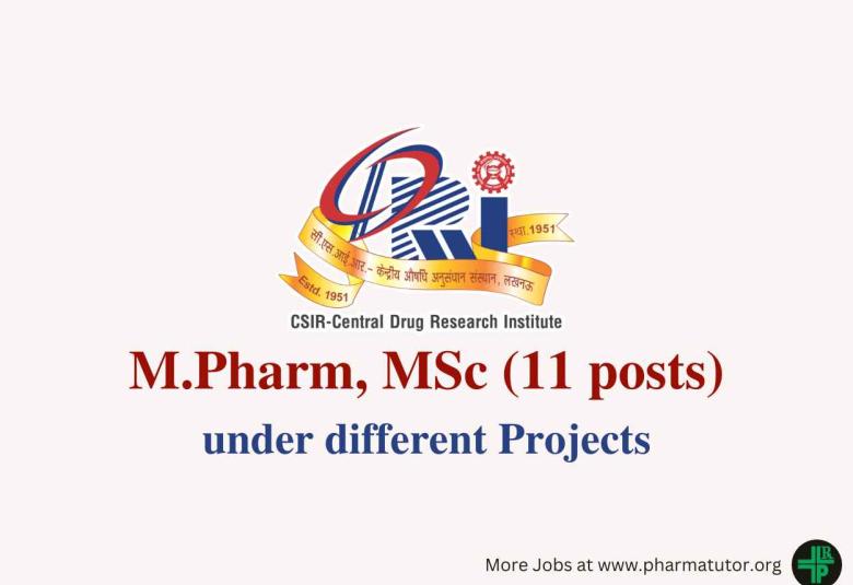 Opportunity for M.Pharm, MSc under different Projects at CDRI