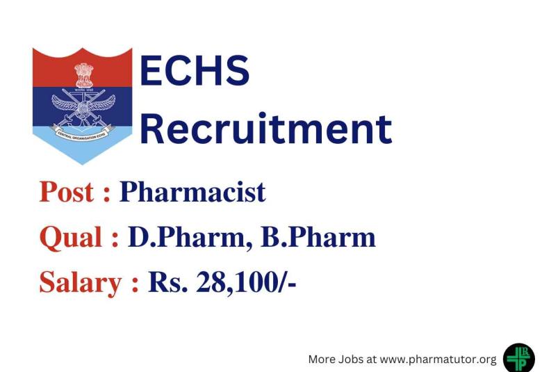 Applications are invited for post of Pharmacist at ECHS Central Organisation