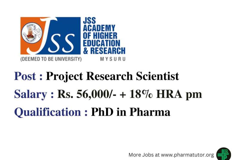 Job as Project Research Scientist at JSS Academy of Higher Education & Research