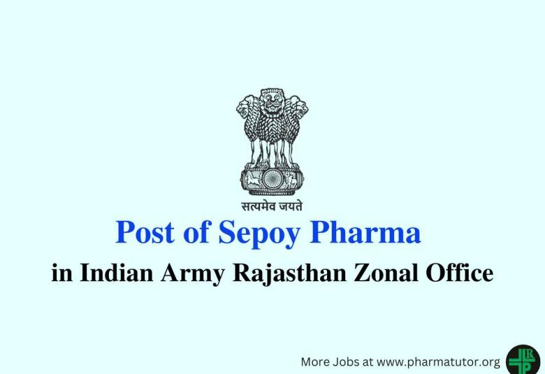 Online applications are invited for post of Sepoy Pharma in Indian Army Rajasthan Zonal Office