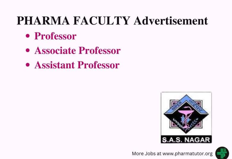 Advertisement Notice for posts of faculty in various departments at NIPER