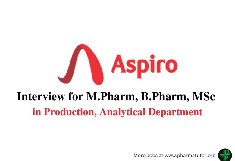 Aspiro Pharma Walk in Drive for M.Pharm, B.Pharm, MSc in Production, Analytical
