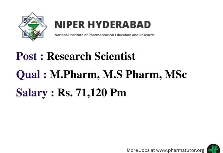 NIPER Research Scientist Recruitment