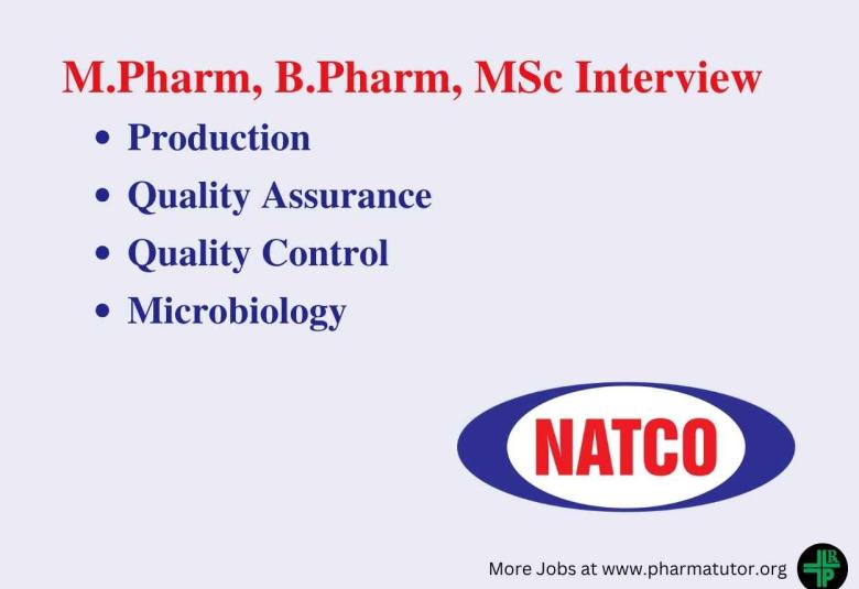 Walk in Drive for M.Pharm, B.Pharm, M.Sc in in Production, QC, Microbiology, QA at Natco Pharma