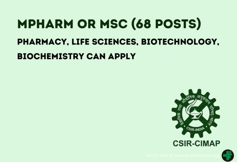Job openings for MPharm or MSc at CIMAP