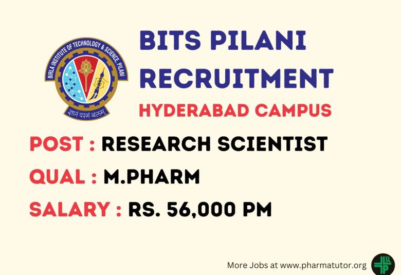 Opportunity for M.Pharm to Join BITS Pilani Hyderabad Campus