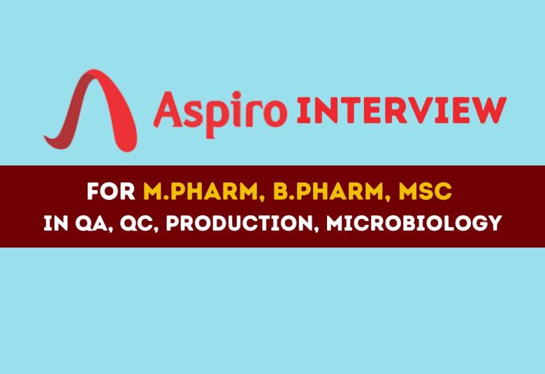 Interview for M.Pharm, B.Pharm, MSc in QA, QC, Production, Microbiology at Aspiro Pharma 