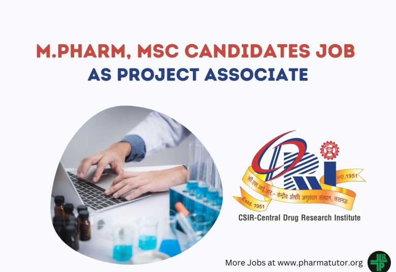 Job for M.Pharm, MSc candidates as Project Associate at CDRI biomedical research organization