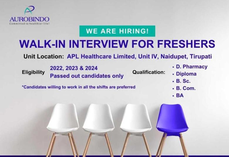 Walk In Interview for Freshers at Aurobindo Pharma