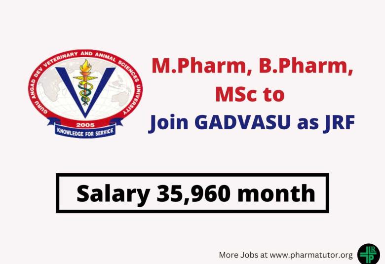 Job for M.Pharm, B.Pharm, MSc as Junior Research Fellow at GADVASU