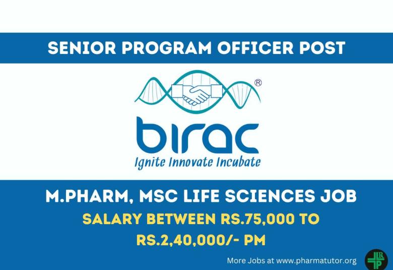 Job for M.Pharm, MSc Life Sciences as Senior Program officer at BIRAC