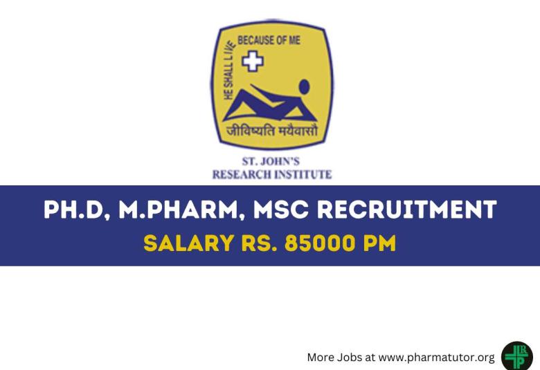 Opportunity for Ph.D or M.Pharm, MSc as Research Scientist at SJRI