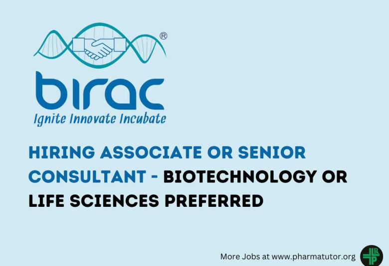 BIRAC Hiring Associate or Senior Consultant