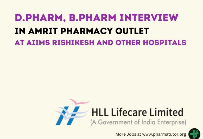Walk in Drive for Pharmacists in Amrit Pharmacy outlet at AIIMS Rishikesh and other hospitals
