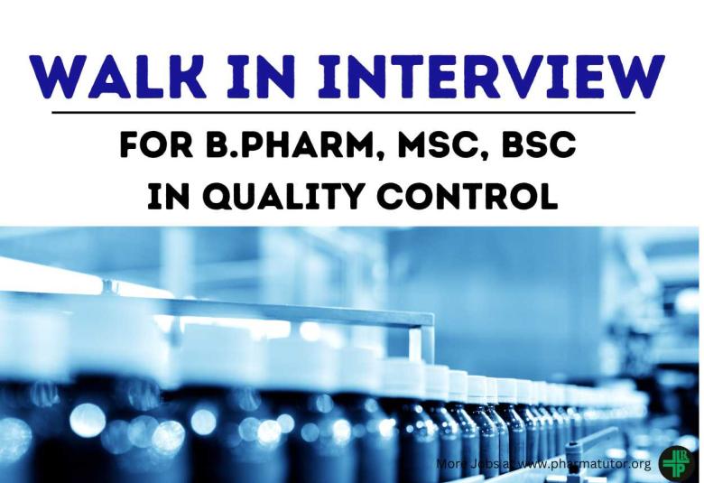 Walk in Drive for Quality Control Department at Intas Pharma