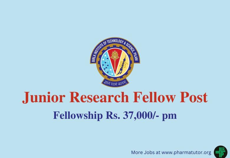 Applications are invited for the post of Junior Research Fellow at BITS Pilani Campus