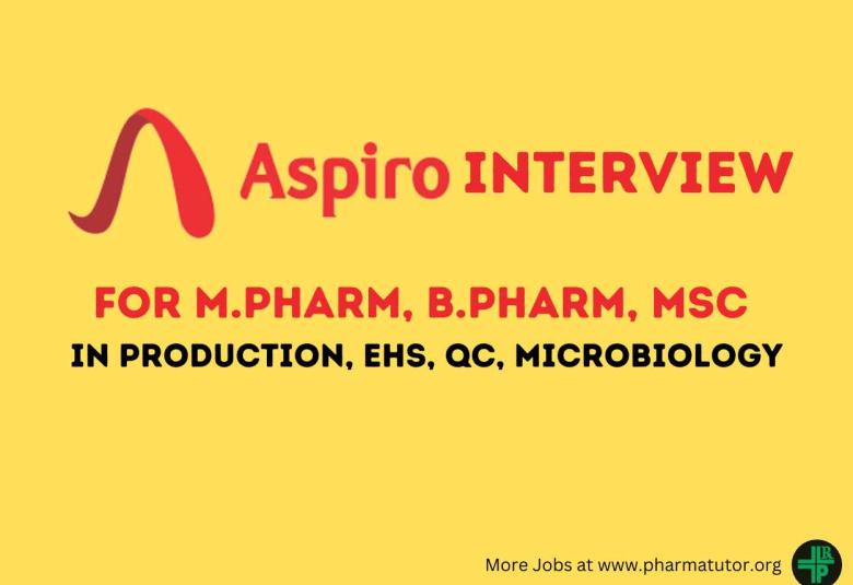 Interview for B.Pharm, MSc, BSc in Production, EHS, QC, Microbiology at Aspiro Pharma
