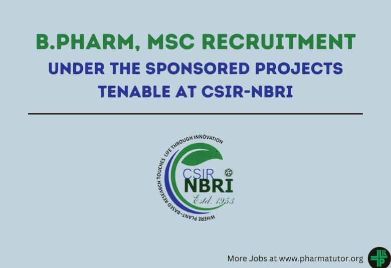 Job for B.Pharm, MSc as Project Associate at NBRI